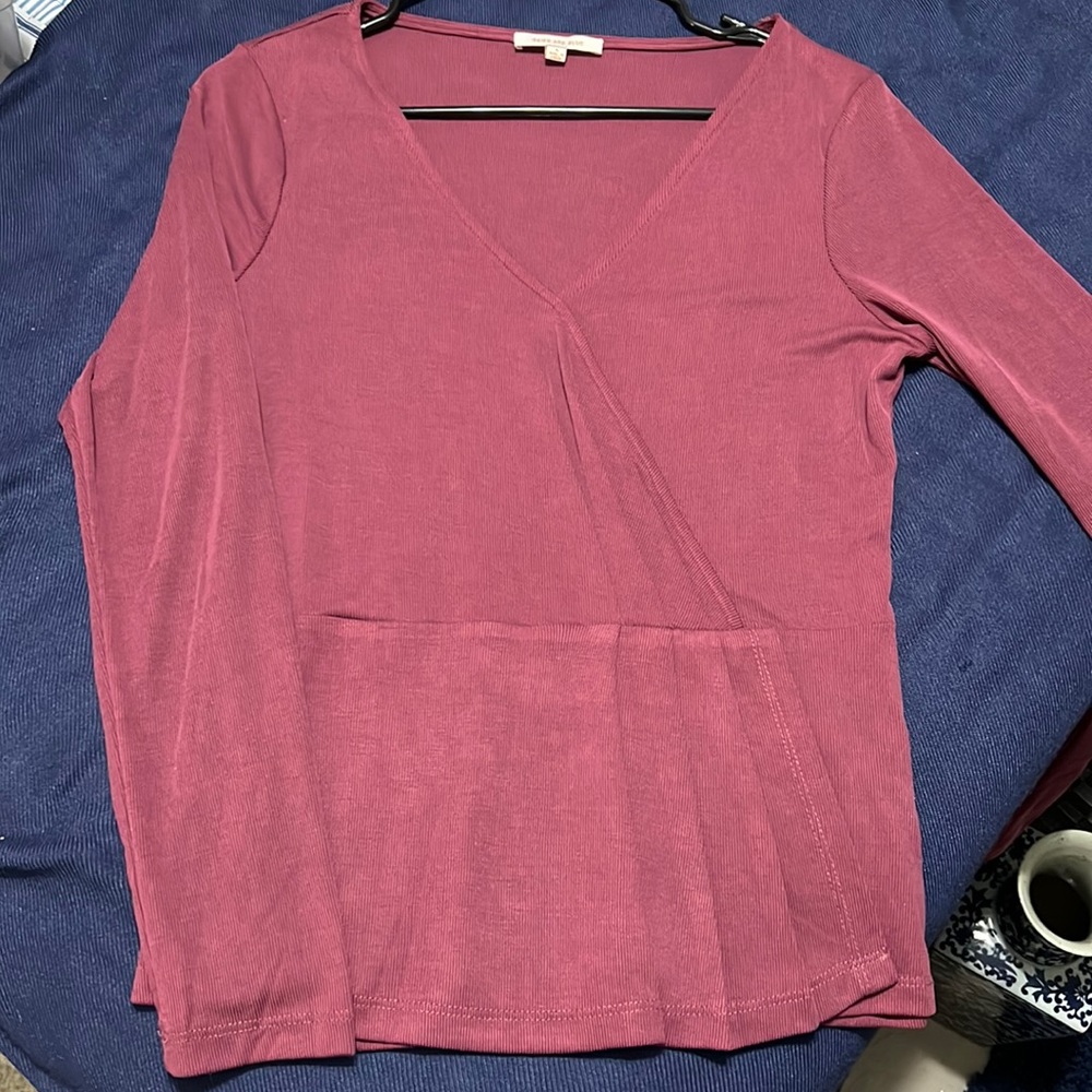 Purple Peplum Ribbed Shirt